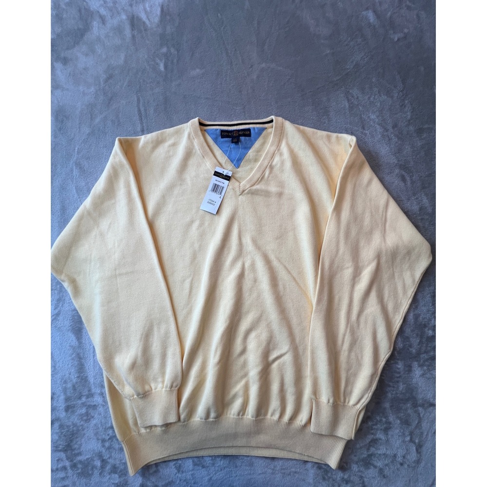 Tommy Hilfiger Golf Sweater Mens L Yellow V-Neck Cotton Pullover NT